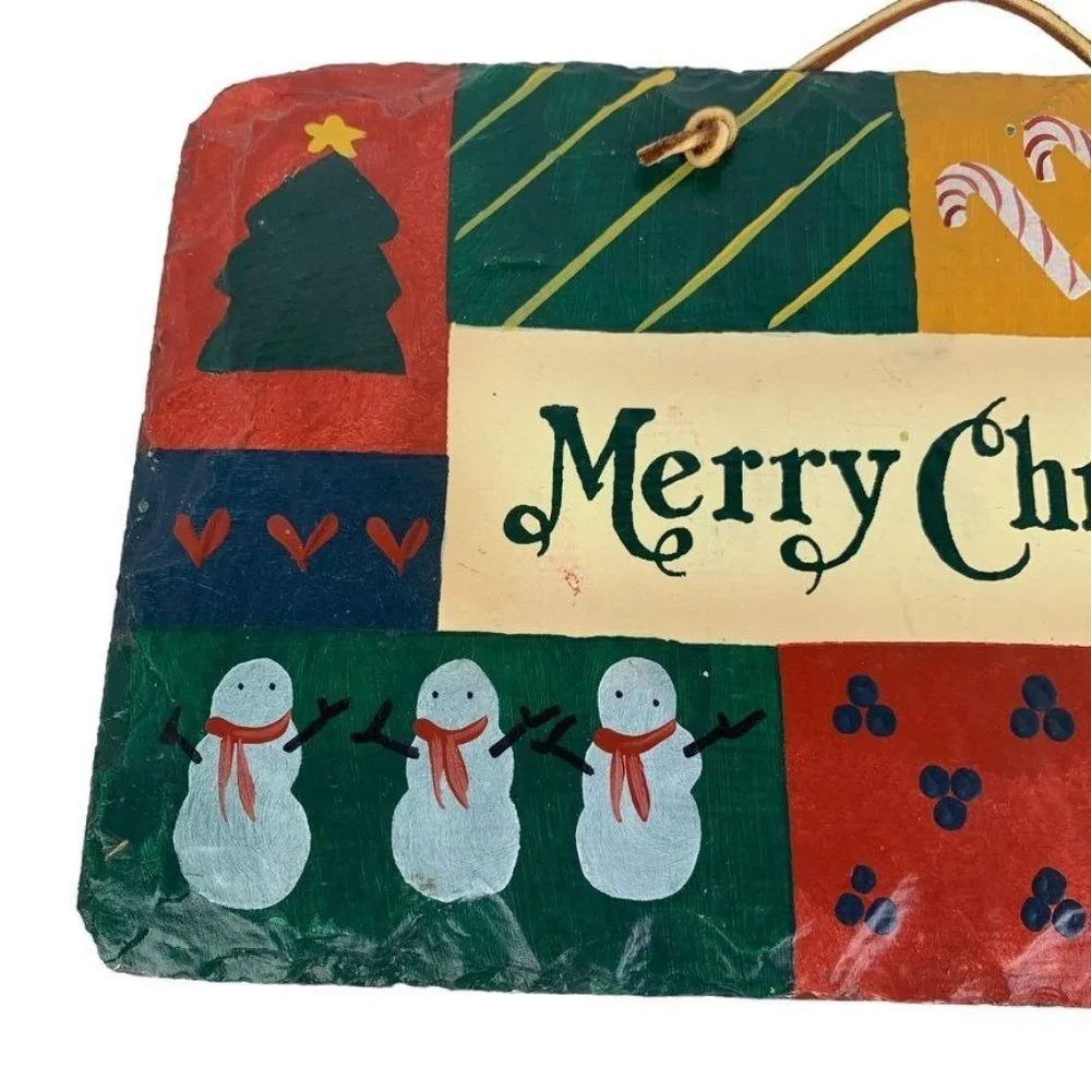 Plain Jane Merry Christmas Painted Slate Sign Preserved New Orleans Roof Tile‎